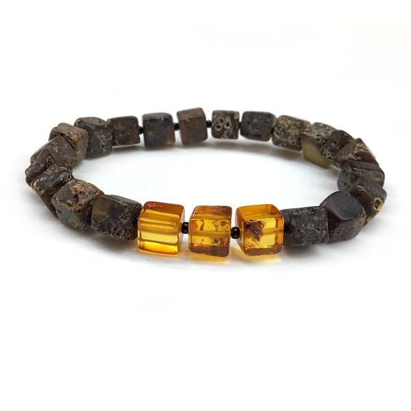 Armband rohe Bernstein Würfeln 8mm, Farbe Slag & Karamell Mix