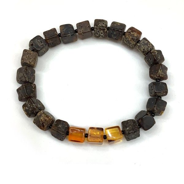 Armband rohe Bernstein Würfeln 8mm, Farbe Slag & Karamell Mix