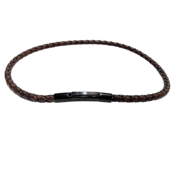 Lederarmband 3.0mm Rund geflochten, Antik-braun