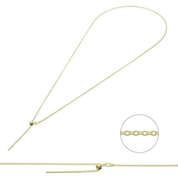 KETTE VERSTELLBAR ANKERKETTE 50CM SCHIEBEPERLE + STAB 1MM, Gelb Gold 24 Karat vgdt. St.Silber 925
