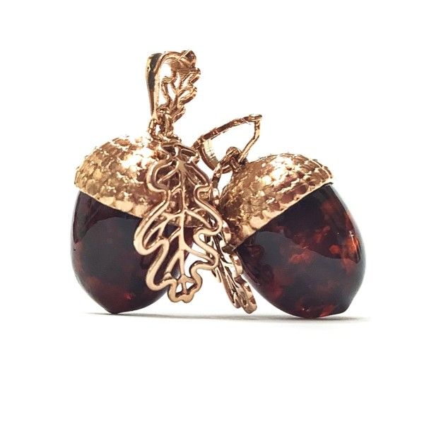 Anhänger Bernstein Eichel Rose Gold vgdt. St. Silber 925