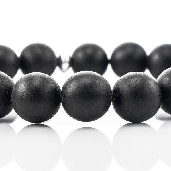 Armband Bernstein Kugeln 9.5mm, schwarz matt, St. Silber 925