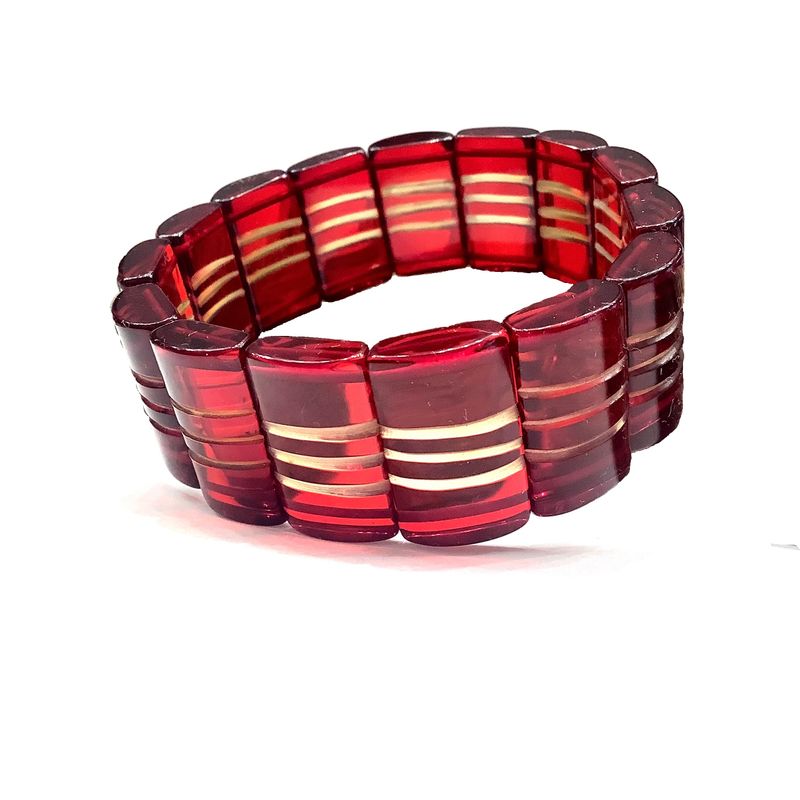 Armband roter Bernstein Platten mit Gravur, L