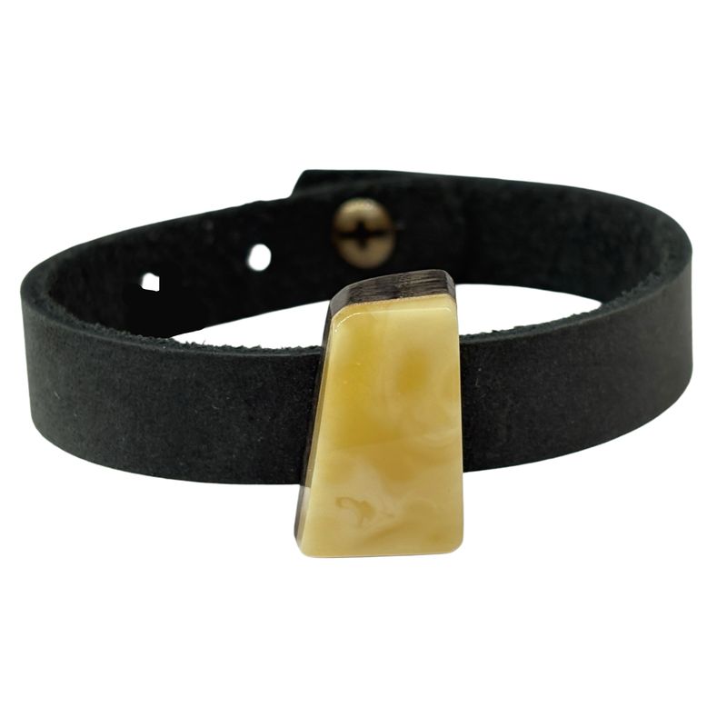 Lederband mit Bernstein & Eichenholz