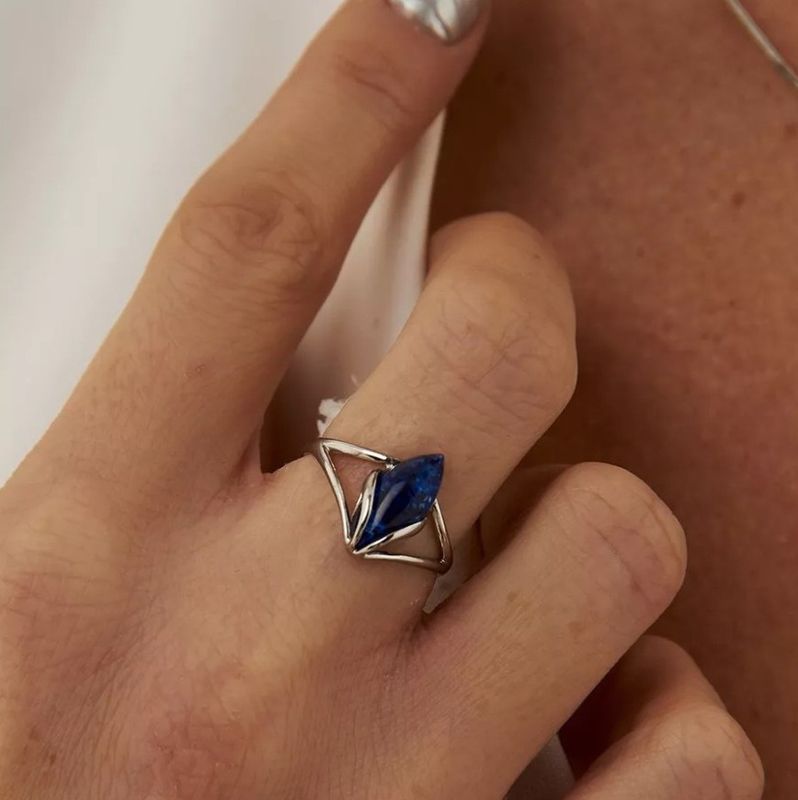 Ring Tropfen St. Silber 925, Edler blauer Bernstein (Mexico)