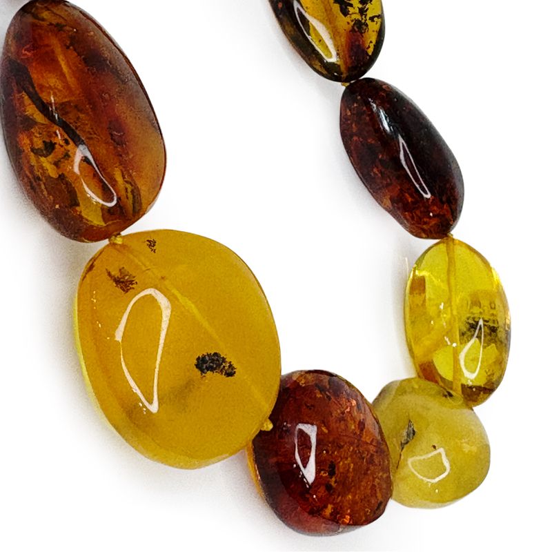 XXL Bernsteinkette mit Einschlüssen, riesige Oliven Farben Mix, 53cm