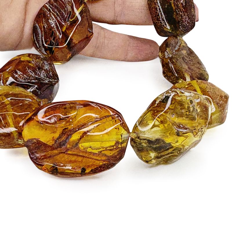 XL Bernsteinkette Karamell Mix 51cm, St. Silber 925