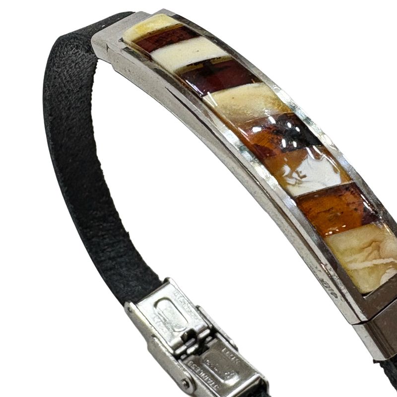 Armband Bernstein Mosaik, Leder, Edelstahl