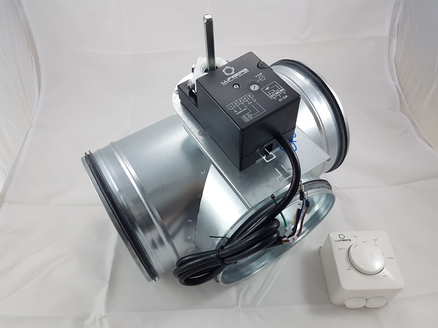 Bypassklappe mit Potentiometer und elektro Stellantrieb Lufberg DA02N220P für 230V Nennweite 100 bis 250