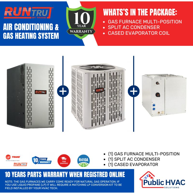 RUNTRU by Trane 100,000 BTU 95% AFUE Single-Stage Multi-Position Furnace with 3.5 Ton 15 SEER AC Condenser &amp; Multi-Position Cased Coil