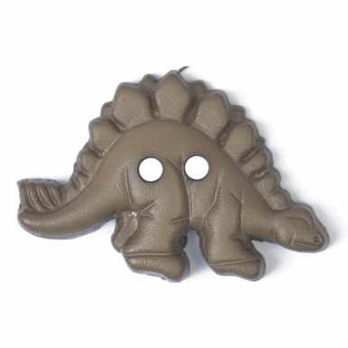 A khaki green stegosaurus shaped button.