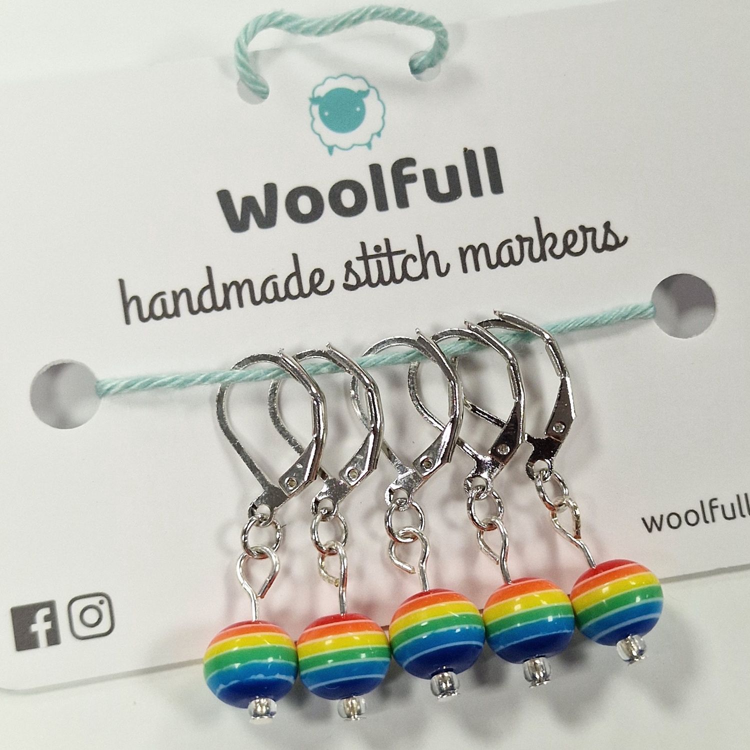 5 rainbow bead stitch markers.