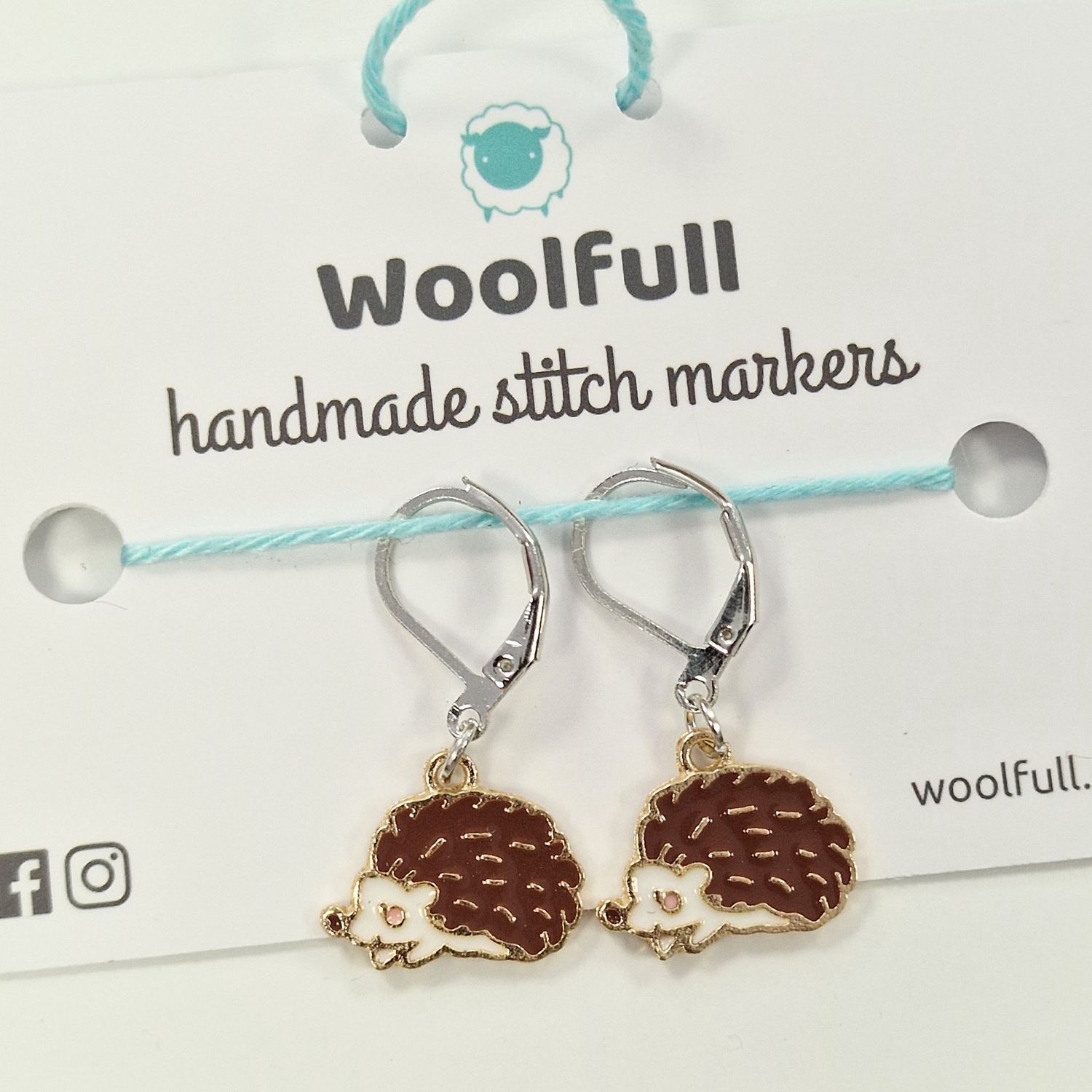 2 brown hedgehog shaped stitch markers.