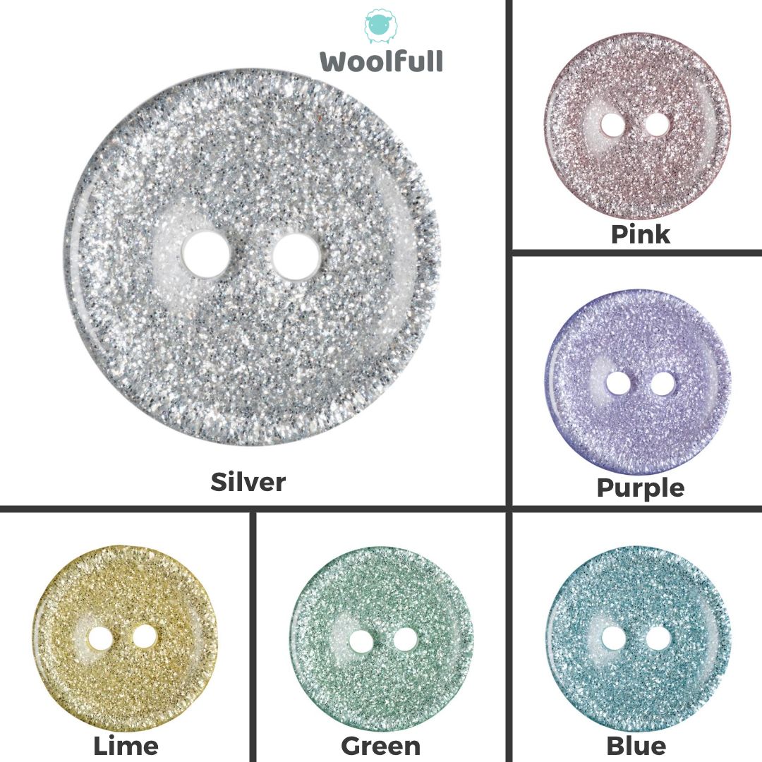 A shade card showing the 6 shades of round glittery buttons.