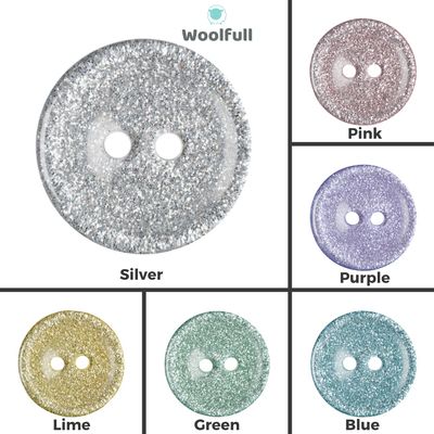 A shade card showing the 6 shades of round glittery buttons.