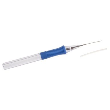 A blue and white felting needle.