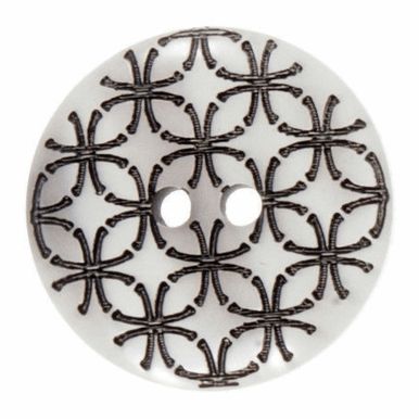 A light grey button with a dark grey geometric design.
