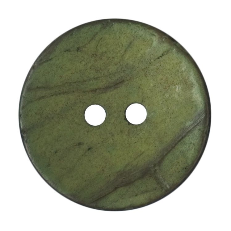 A round dark green button with a slight texture.
