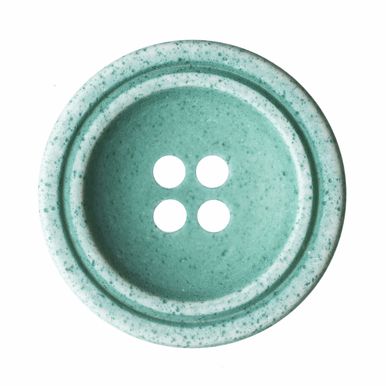 A round mint green button with a groove around the rim.