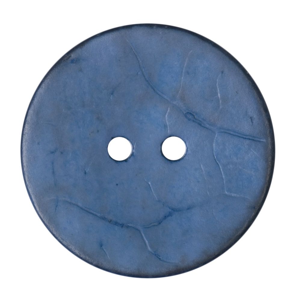 A round, blue, coconut button.