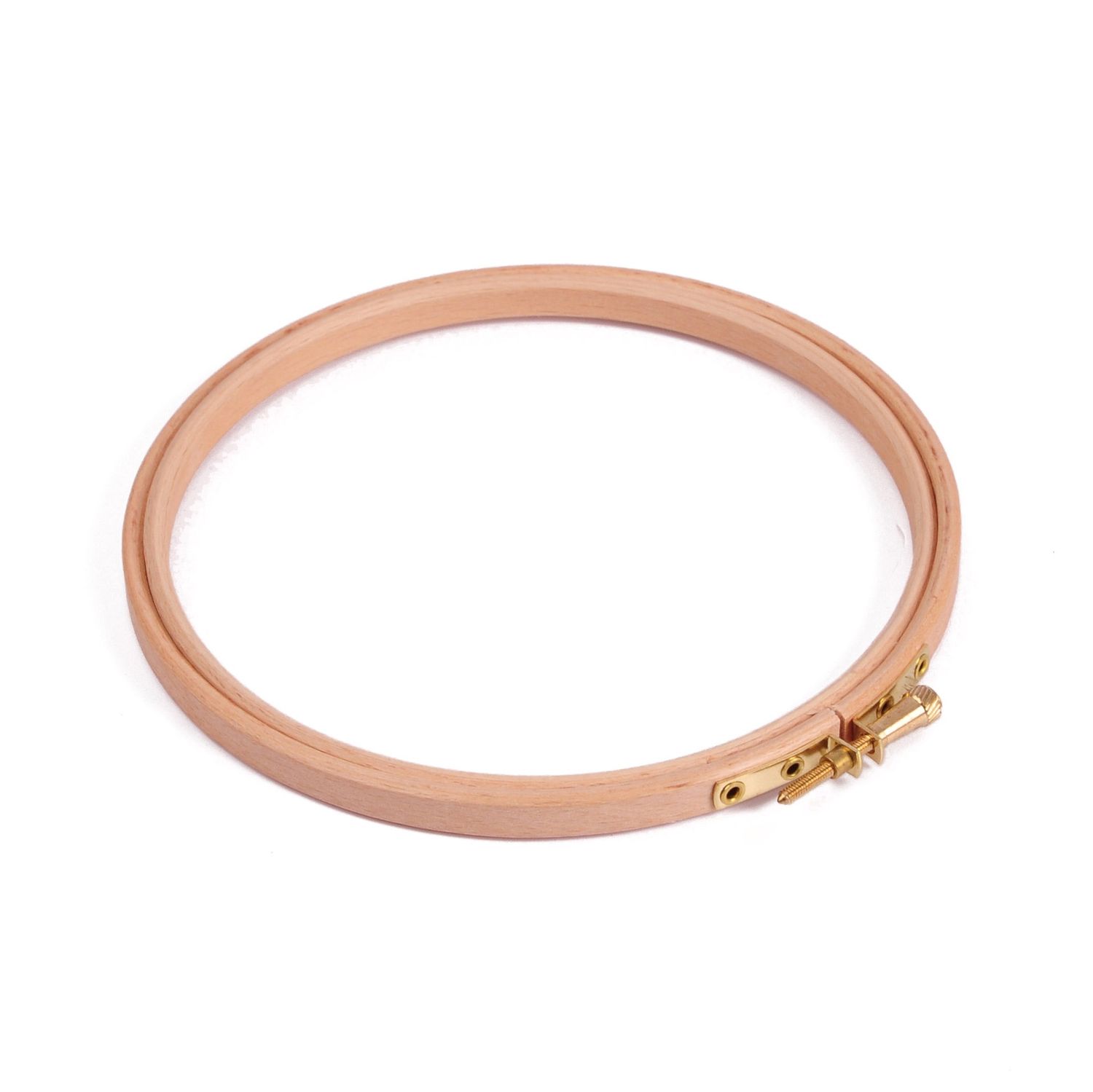 A wooden embroidery hoop.