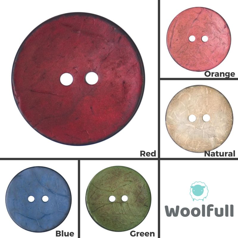 A shade card showing the 5 colours of coconut buttons.