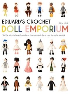 The front cover of the book, showing several crocheted dolls dressed in various outfits.