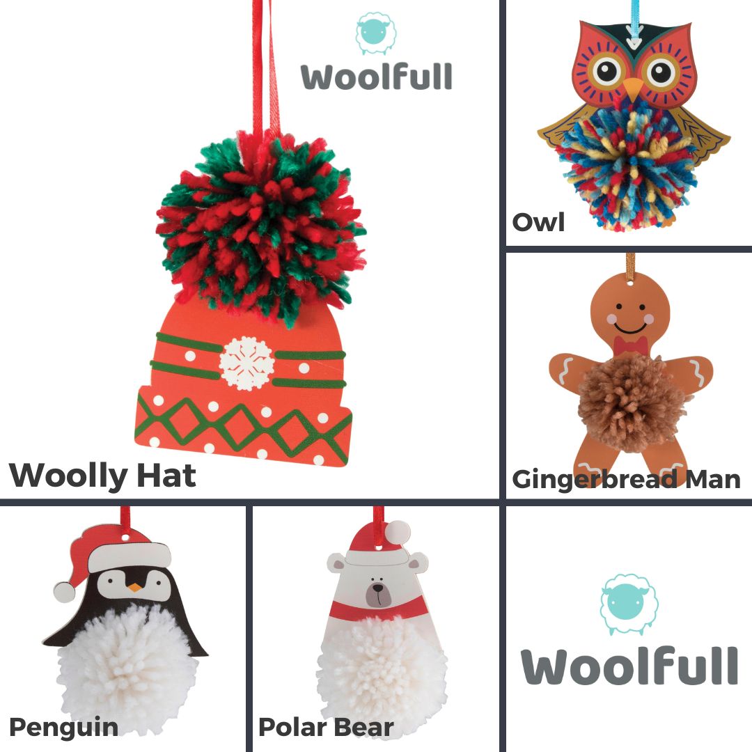 5 types of kit, a woolly hat, an owl, a penguin, a polar bear and a gingerbread man.