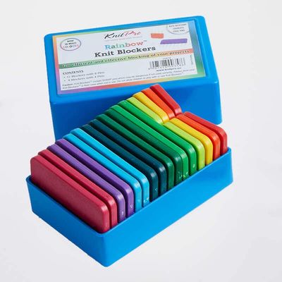 The box of rainbow blockers with the lid off, showing the blockers inside.