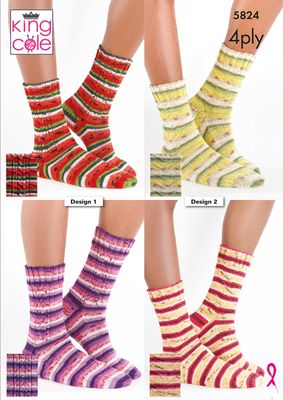 4 photos showing the sock patterns knitted in 4 different colourways.