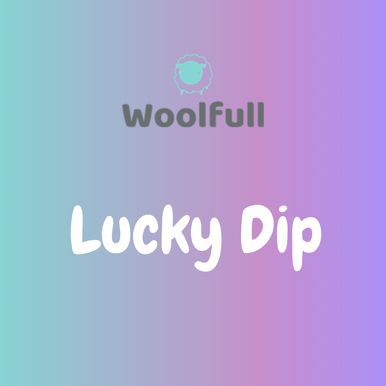 A gradient blue/purple background with the Woolfull logo and text that reads &#39;Lucky Dip&#39;.