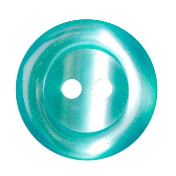A round shiny teal button.