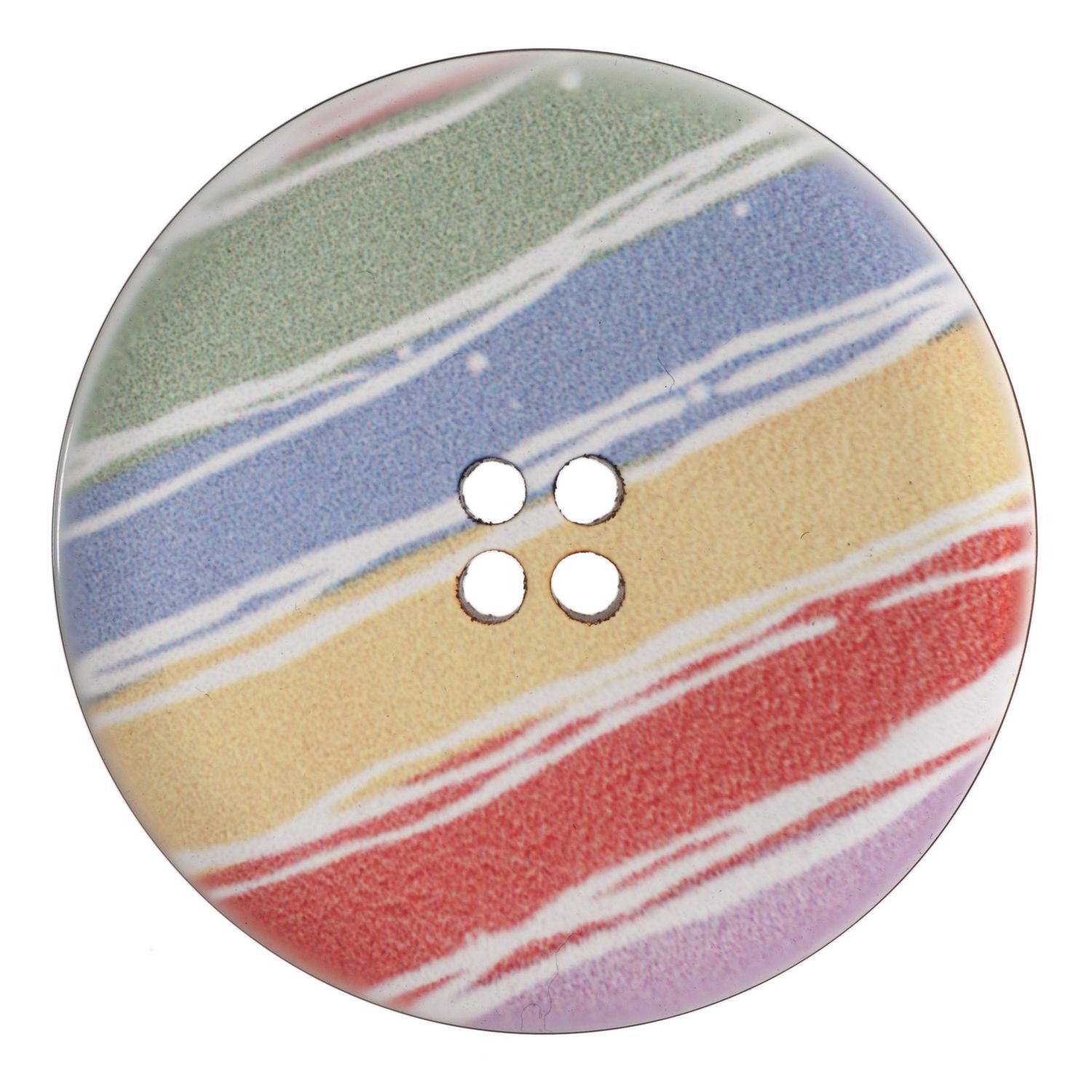 A clear round button with printed stripes.
