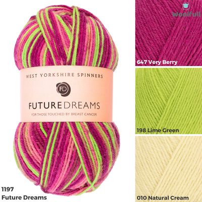 A shade card showing 4 shades of ColourLab. There&#39;s cream, green, pink and a variegated pink and green.