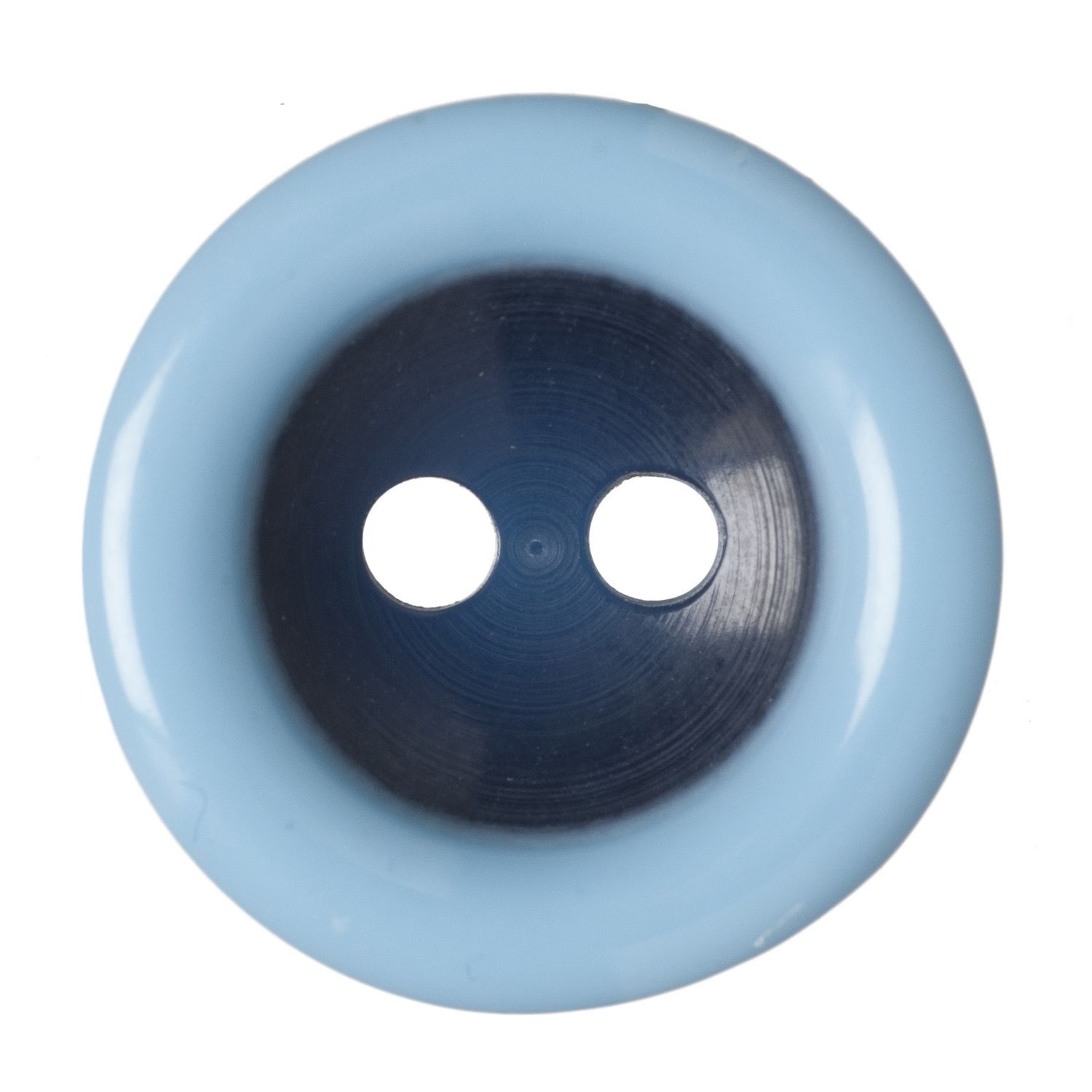 A round button with a light blue rim and a dark blue centre.