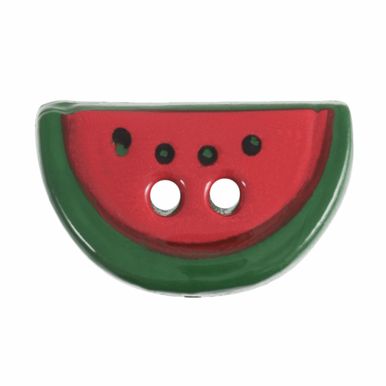A red and green watermelon design button.