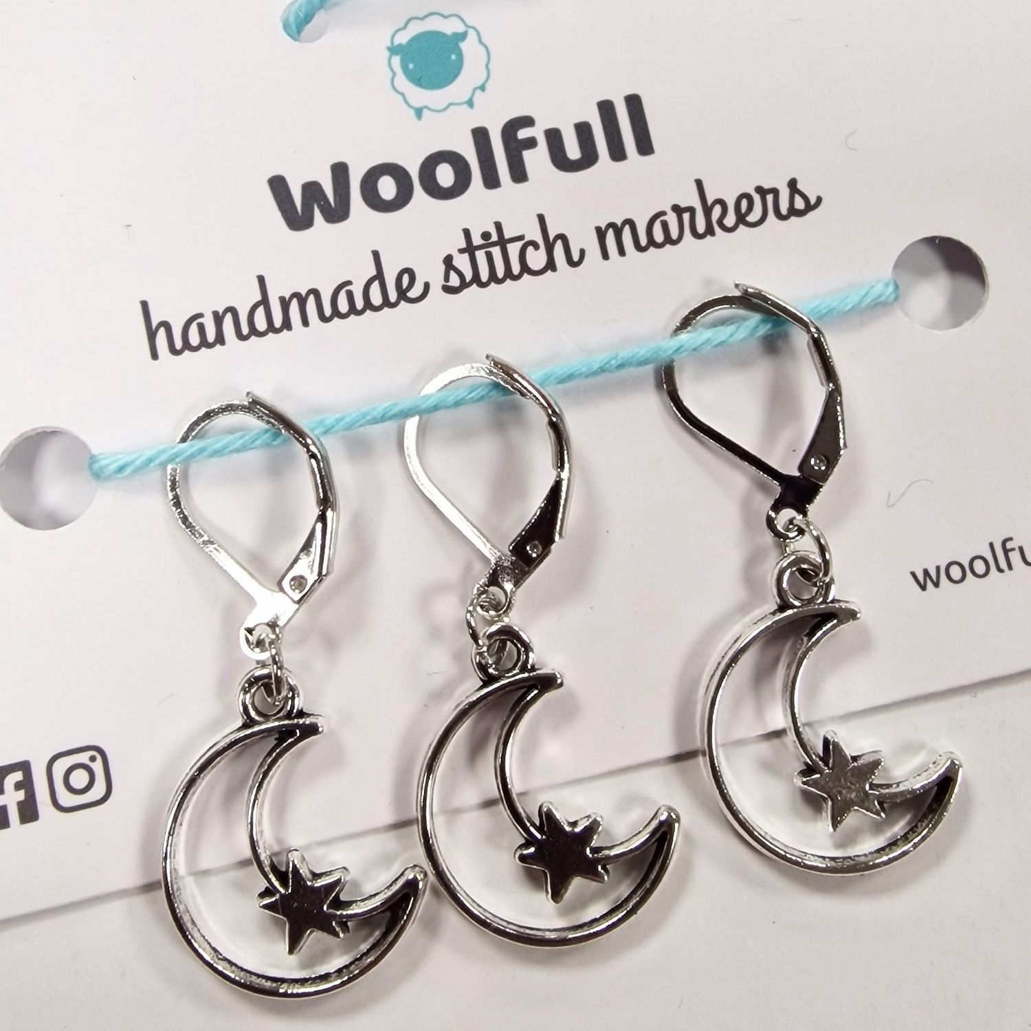 3 moon and star shaped stitch markers.