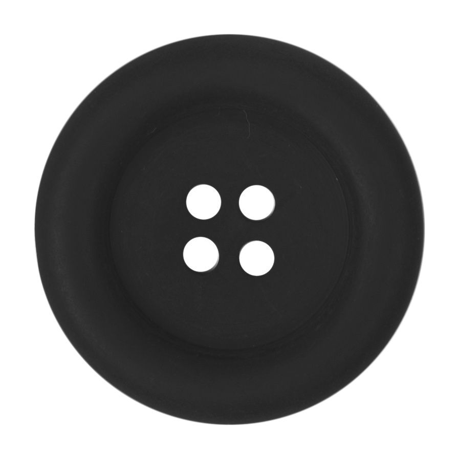  A round black button.