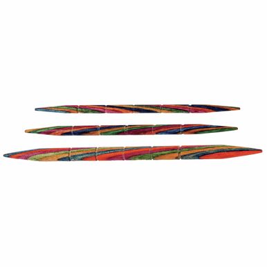 3 wooden cable needles in different sizes.