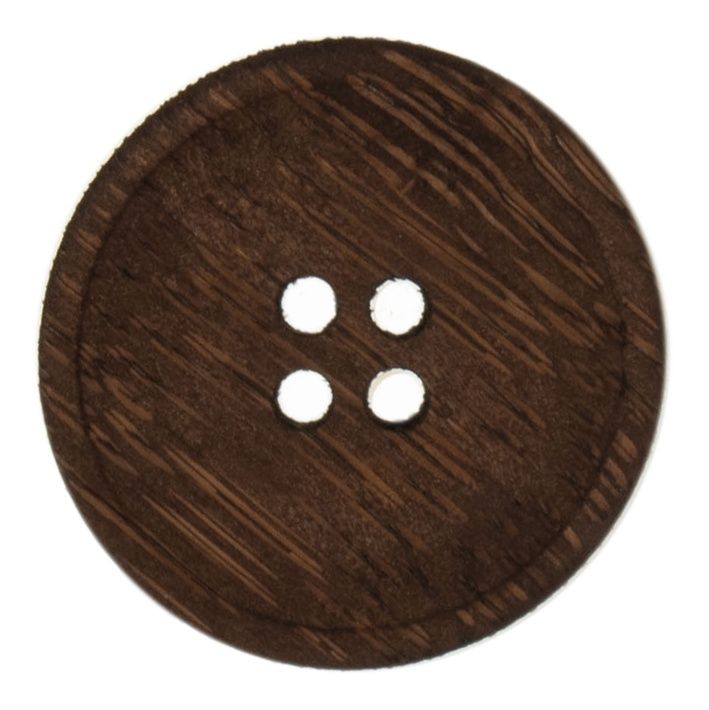 A round, brown wooden button.