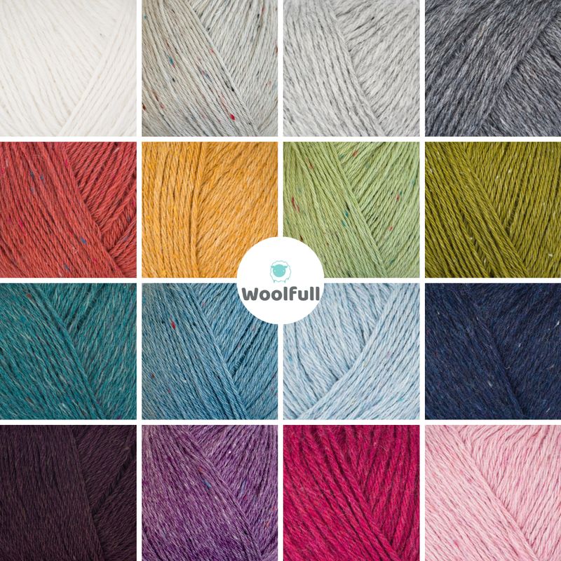 A shade card showing all 16 shades of Stylecraft ReCreate DK.