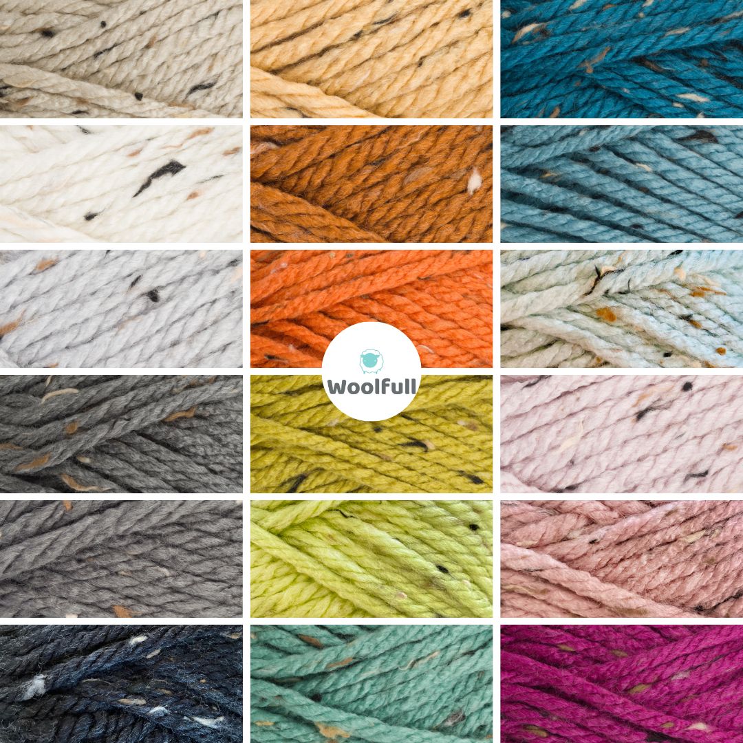 A shade card showing all 18 shades of Stylecraft Special XL Tweed.