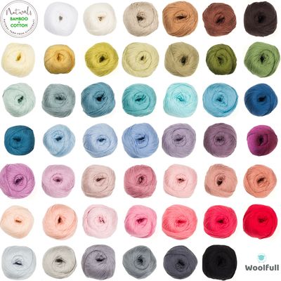 A shade card showing all 47 colours of Bamboo + Cotton DK.