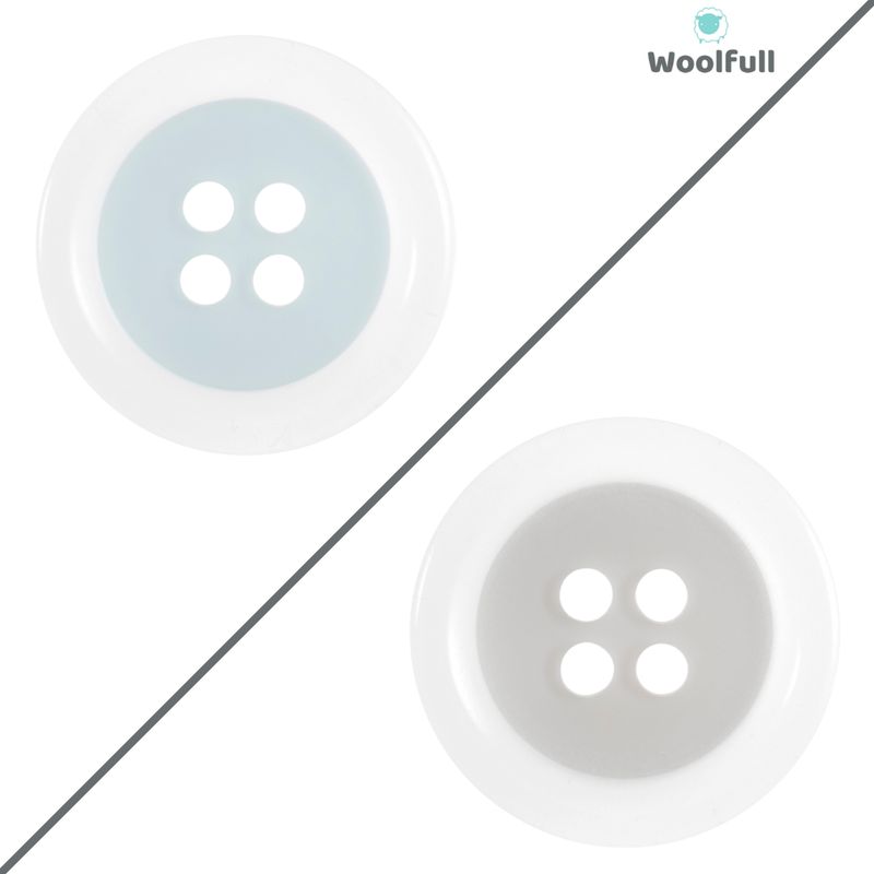 A grey button with a clear rim, and a blue button with a clear rim.