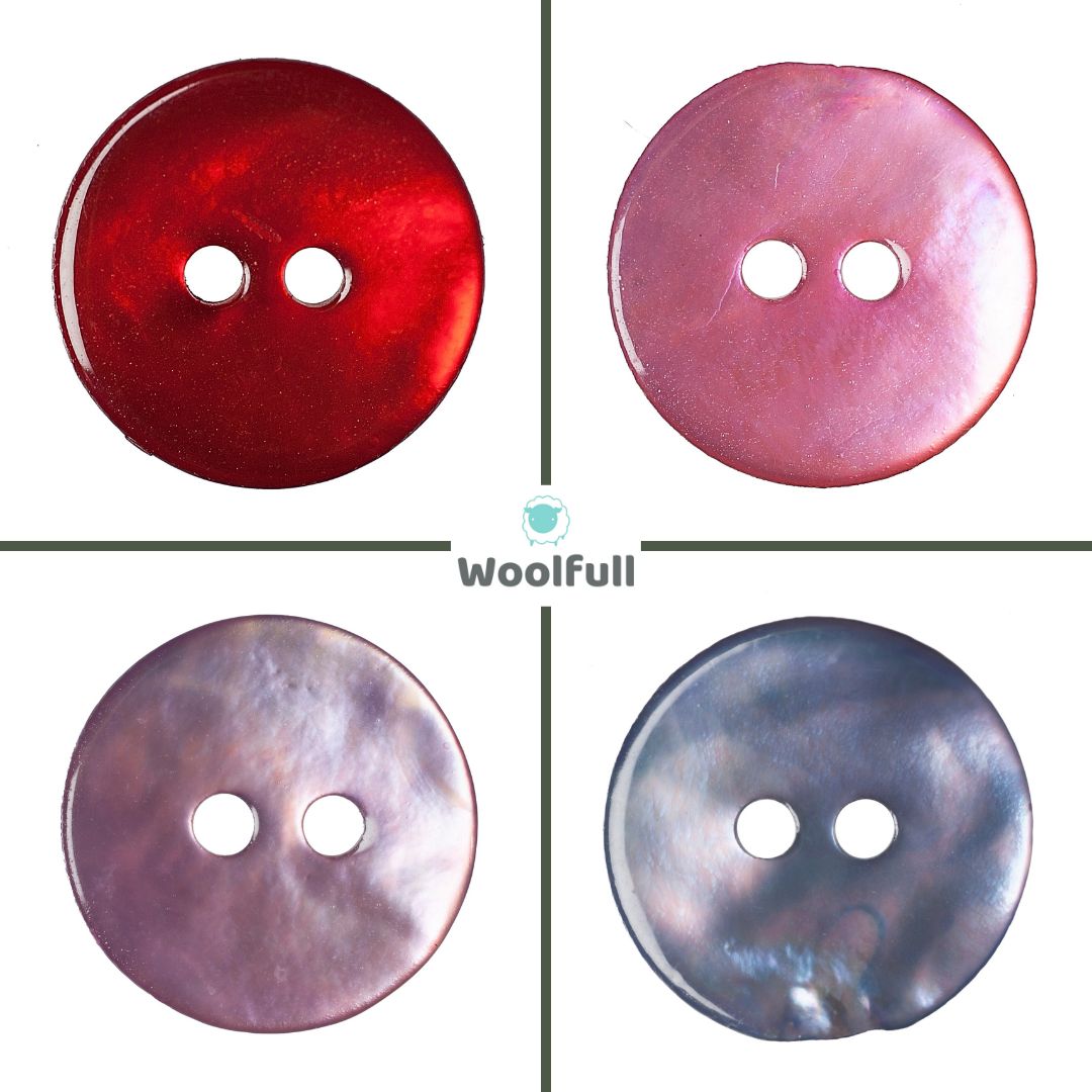 A shade card showing the 4 colours of shiny round agoya shell buttons.