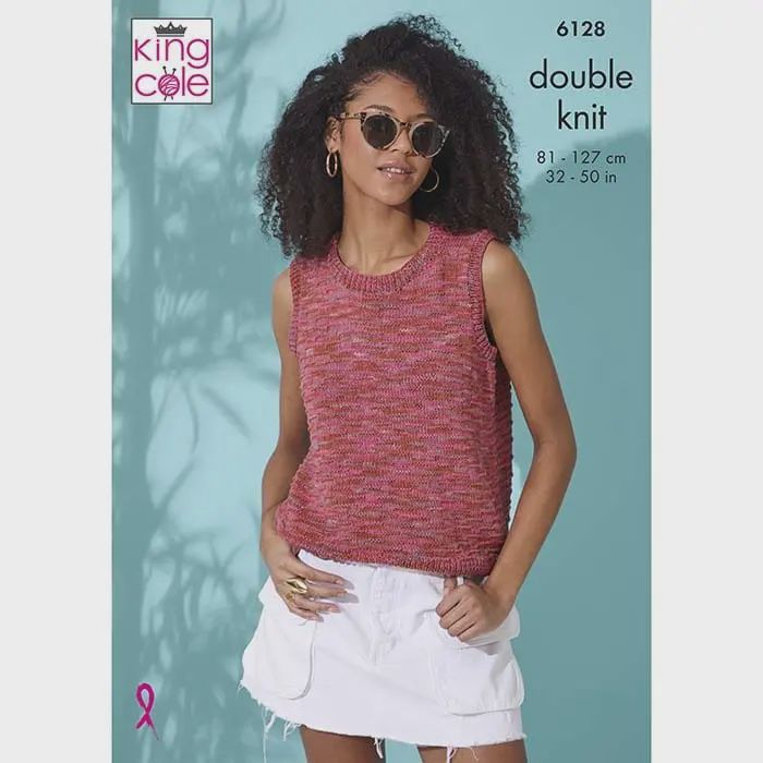 A woman is wearing a dark pink knitted top.