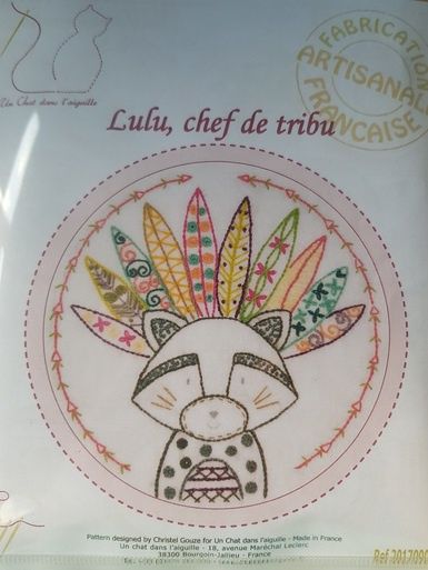 An embroidery kit for a tribal raccoon.