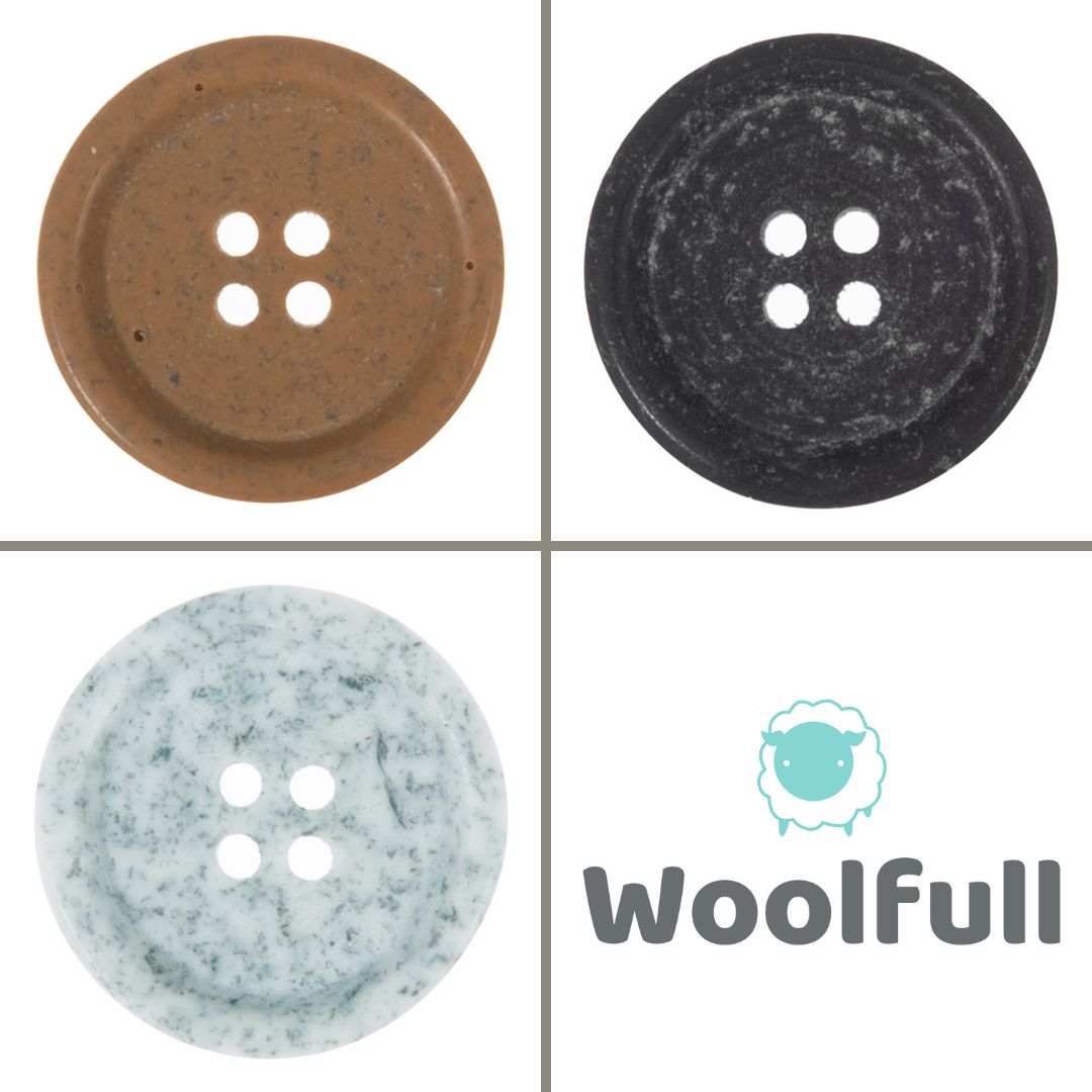 A shade card showing the 3 colours of leather buttons.