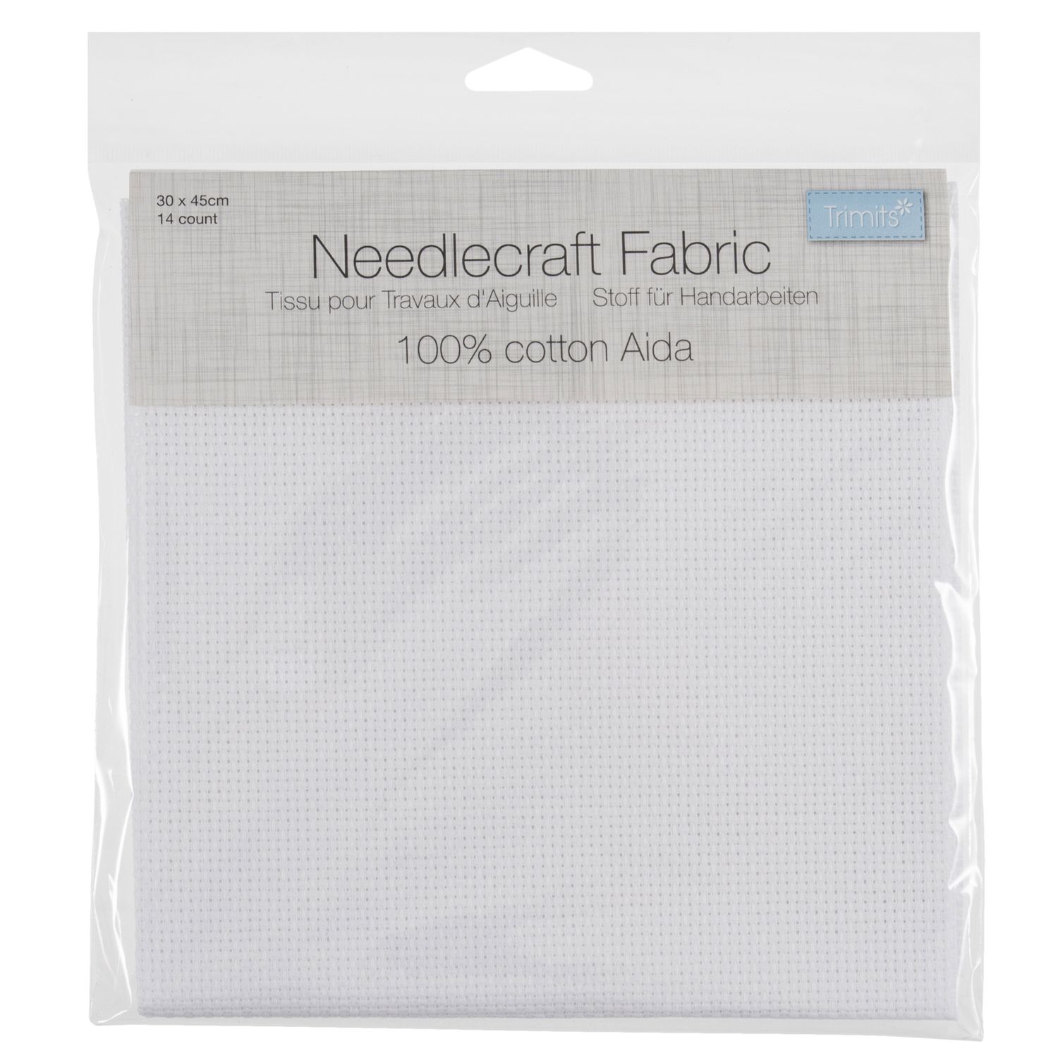 A pack of white Aida fabric.