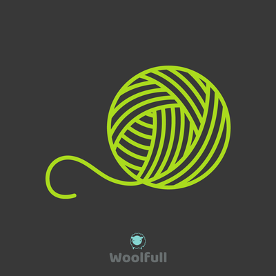 A dark grey background with a lime green drawing of a ball of yarn.